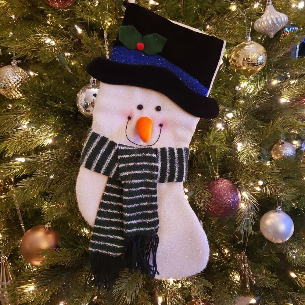 Vintage Prima Plush Fuzzy Shimmer Snowman Hat Carrot Nose Christmas Stocking 27"